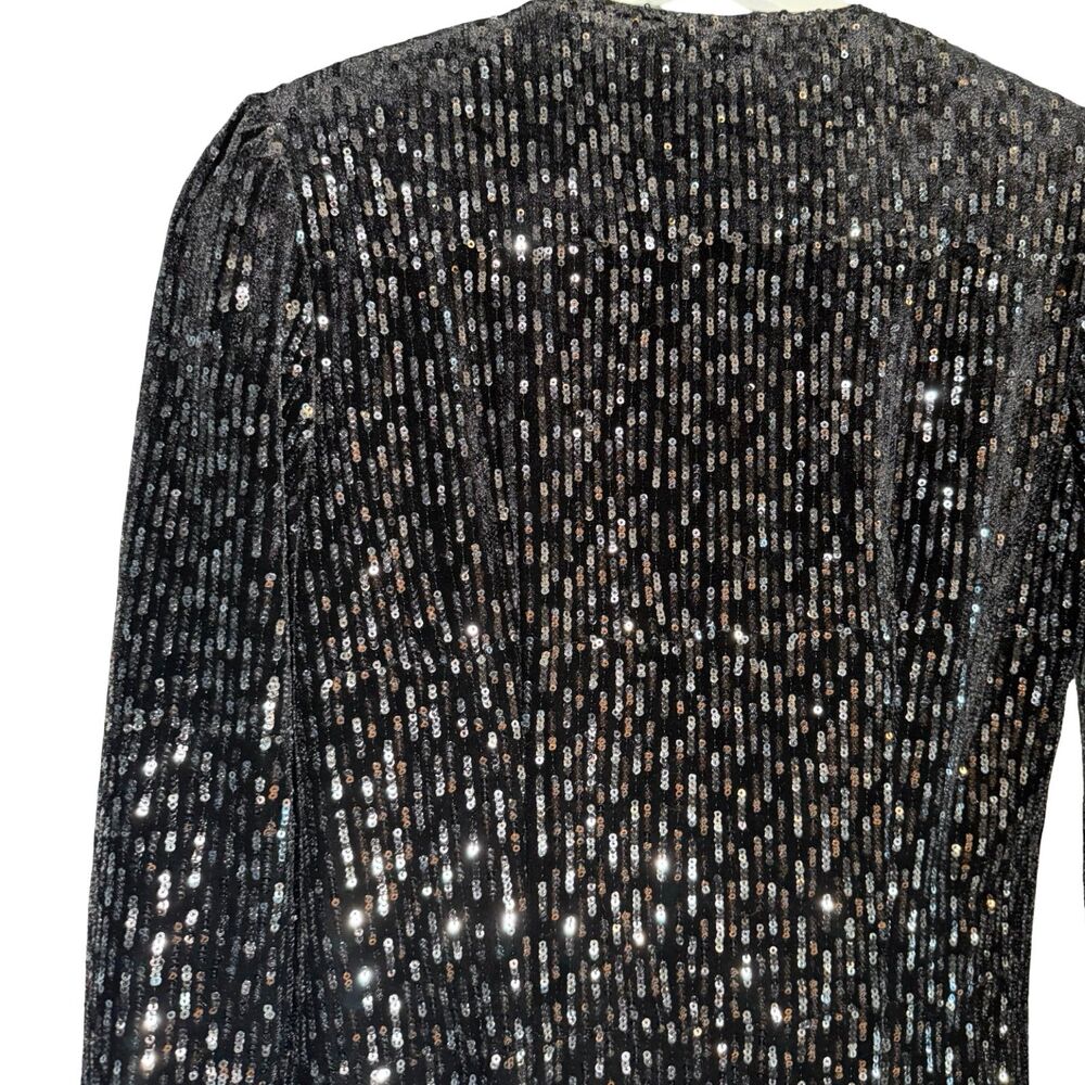 Maje NWOT Rivy Sequin Mini Dress Silver Black Velvet Wrap Long Sleeve Size 4 - Picture 9 of 12